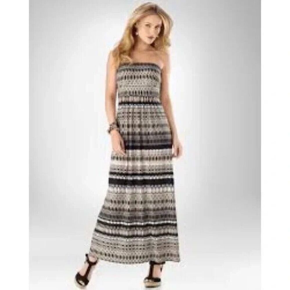 Soma knit jersey removable strap bandeau maxi dress Size M brown & black geo